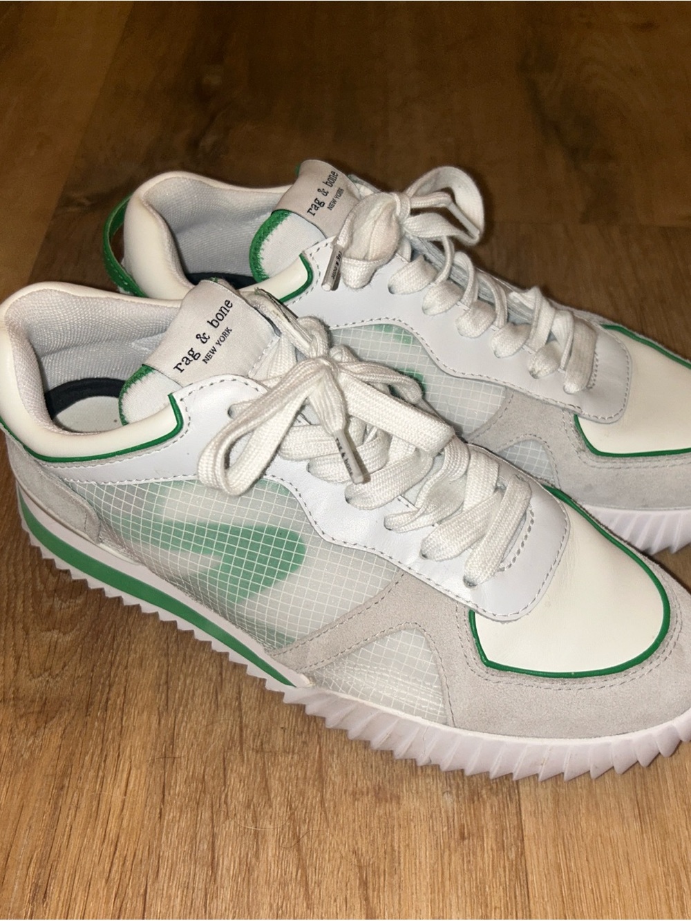 rag & bone Women’s Retro Runner White/Green/Gray Lace-Up Athletic Sneakers